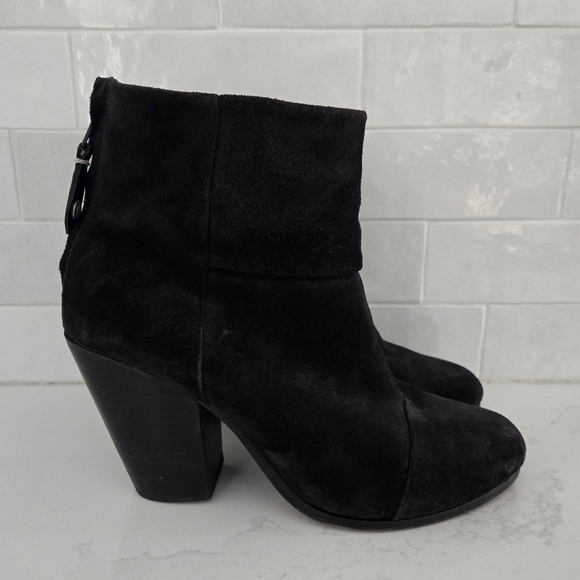 Rag & Bone Classic Newbury Heeled Ankle Boot Asphalt Black Suede Bootie Size 40 - Picture 3 of 11